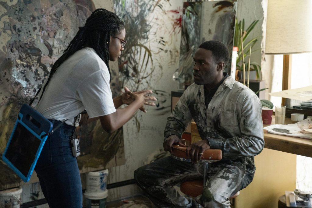 (from left) Director Nia DaCosta and Yahya Abdul-Mateen II on the set of Candyman.